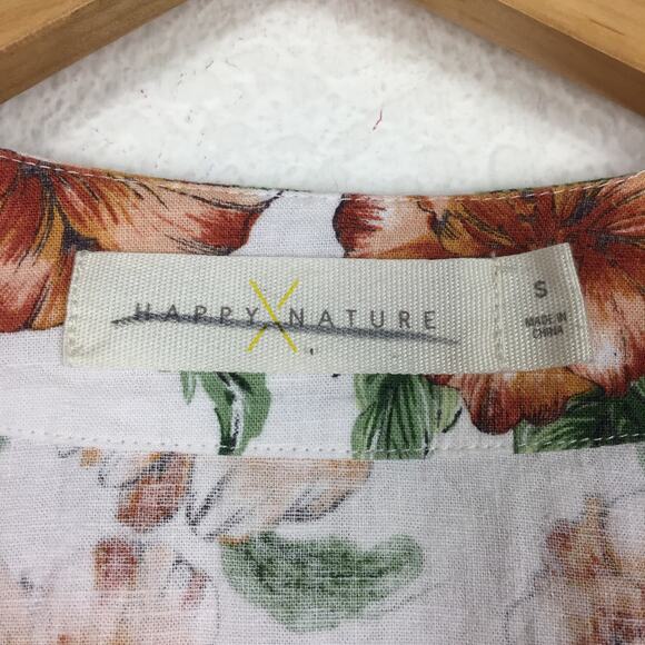 Happy X Nature Teagarden Floral Puff Sleeve Linen Wrap Midi Dress Small Coquette - Picture 5 of 13